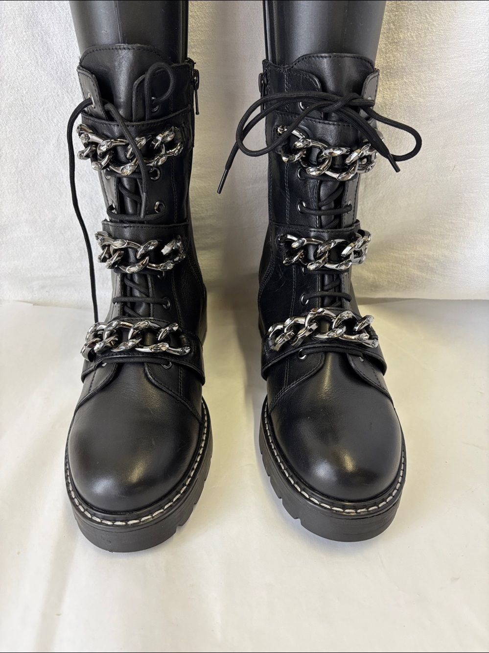 Kurt Geiger London Storm Leather Combat Boot Chain Detail